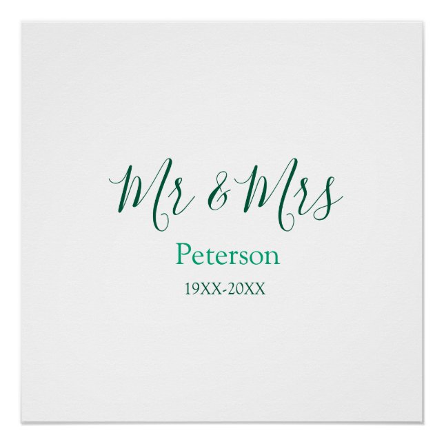 Póster Mr & Mrs last name married year wedding engagement (Anverso)