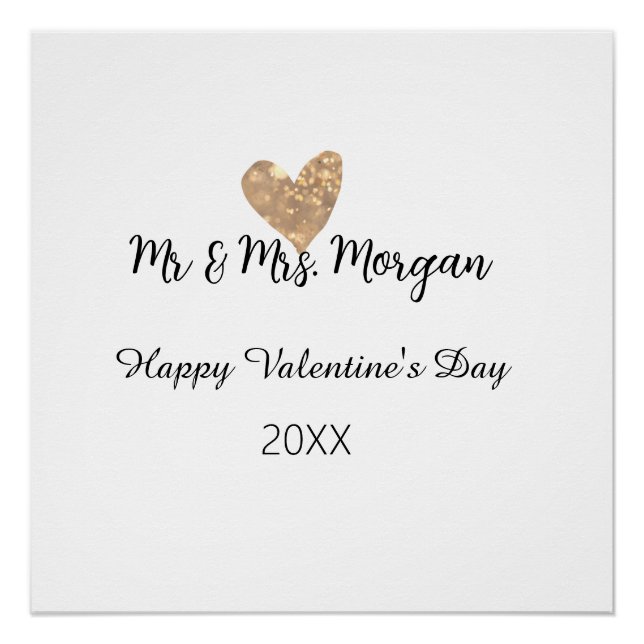 Póster Mr & Mrs name happy Valentine's day gold heart  (Anverso)