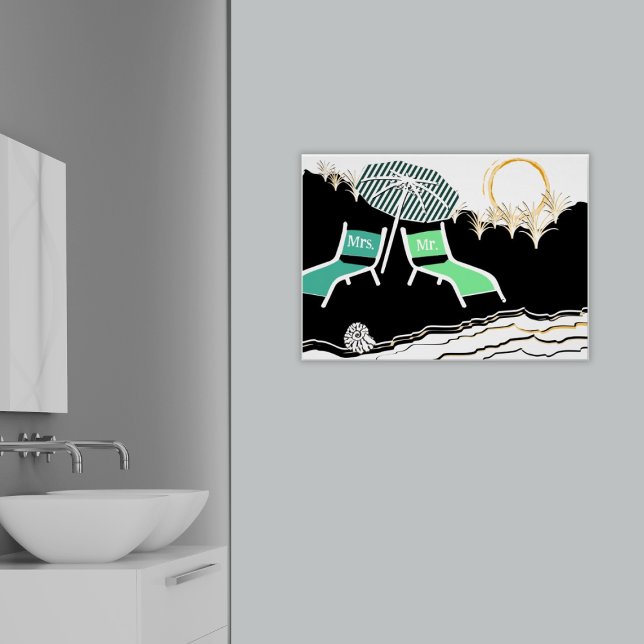 Póster Mr & Mrs Turquoise Beach Chairs At Sunset Poster (Mr & Mrs Turquoise Beach Chairs At Sunset Poster,, Bathroom)