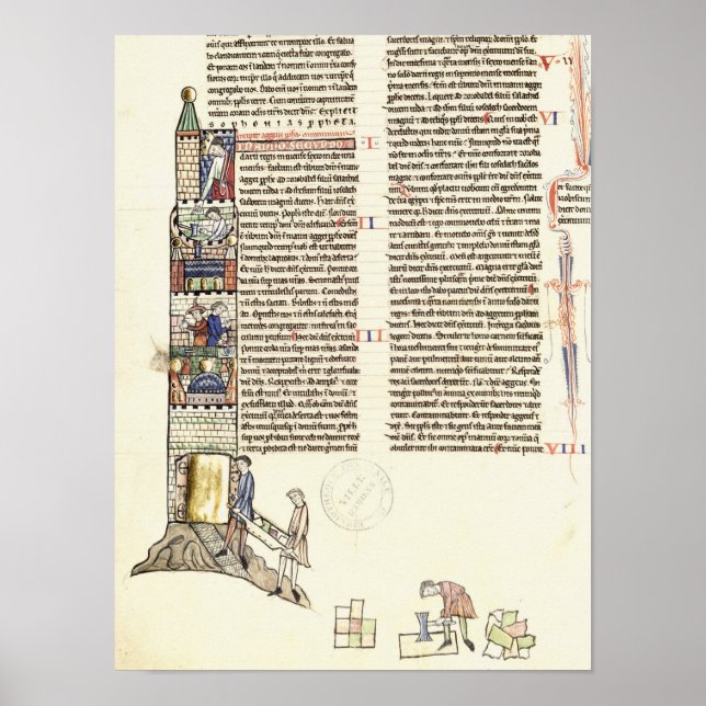 Póster Ms 21 f.167v Construction of a Tower (Frente)