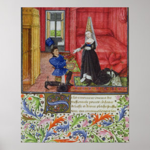 Póster Ms 2617 El escriba dedicando La Teseida a un trozo