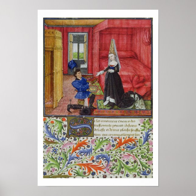 Póster Ms 2617 El escriba dedicando La Teseida a un trozo (Frente)