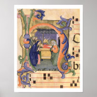 Ms 571 f.6r Historiated initial 'H' depicting the