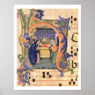 Póster Ms 571 f.6r Historiated initial 'H' depicting the