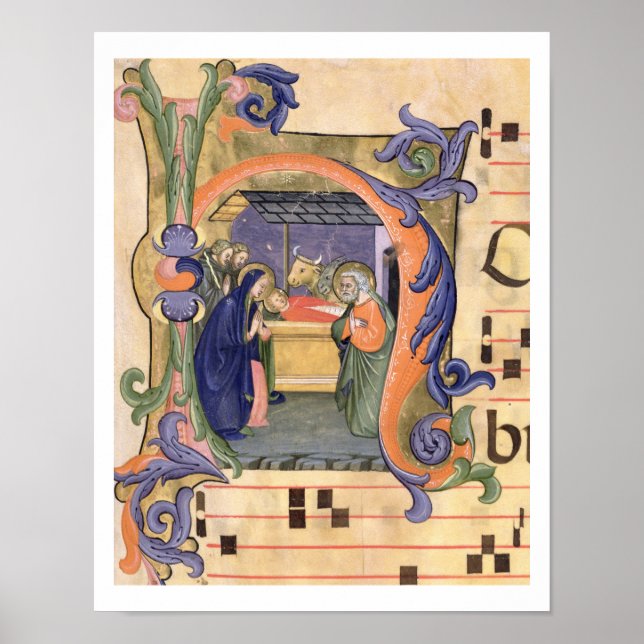 Póster Ms 571 f.6r Historiated initial 'H' depicting the (Frente)