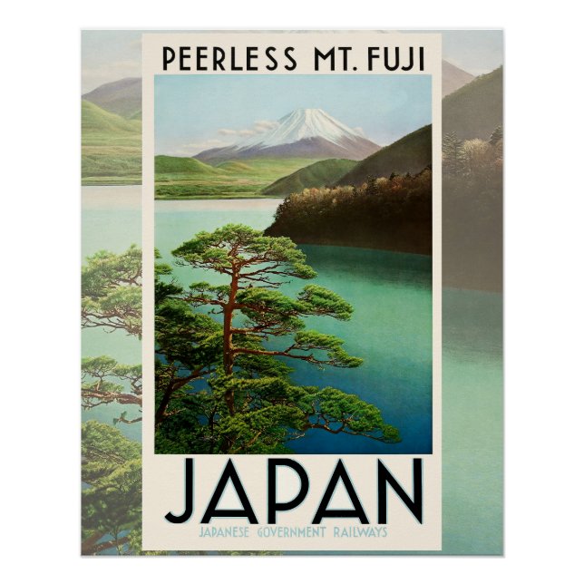 Póster Mt Fuji Japón Afiche de Viaje Arte de época (Anverso)