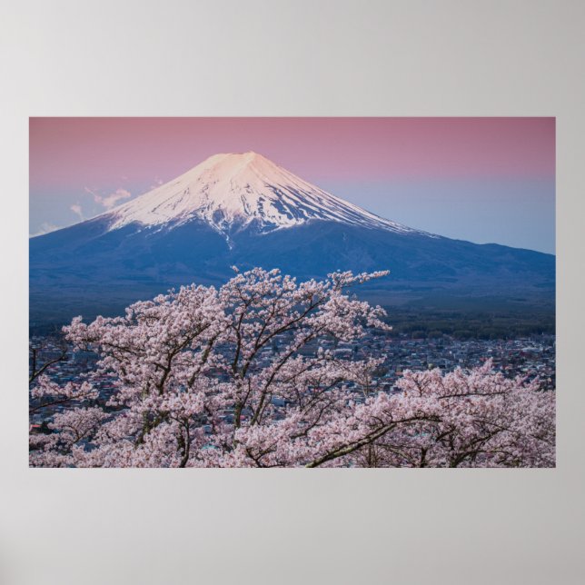 Póster Mt Fuji y flores de cerezo (Frente)
