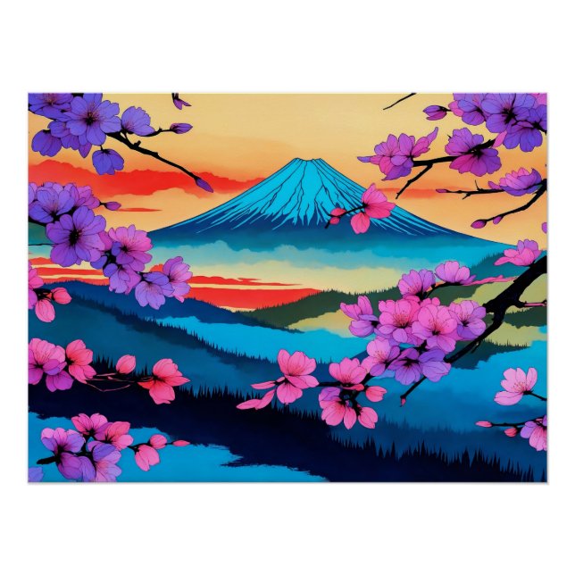 Póster Mt. Fuji y Sakura Blossom Arte escénico (Anverso)