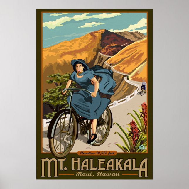 Póster Mt. Haleakala Viaja en bicicleta por Hawaii (Frente)