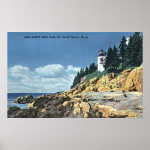 Póster Mt. Isla desierta, faro bajo de la cabeza del