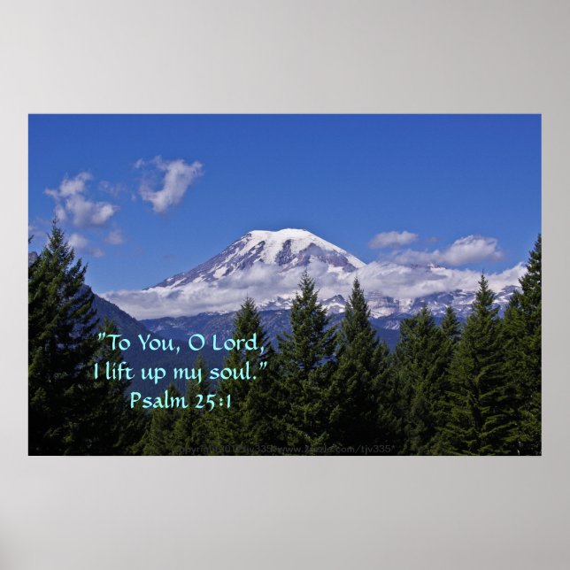 Póster Mt. Rainier en la niebla con versículo sobre las e (Frente)