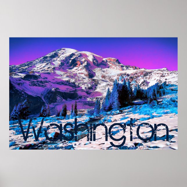 Póster Mt Rainier Psychedelic Purple Recolor Washington (Frente)