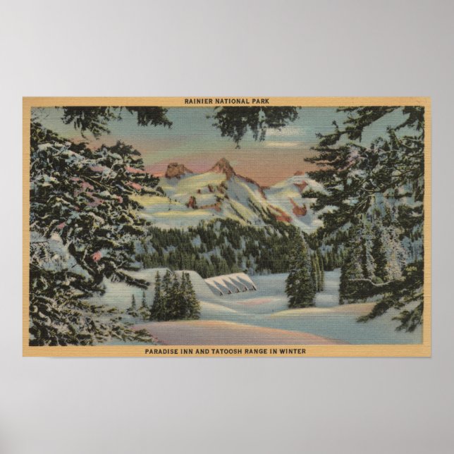 Póster Mt. Rainier, WA - Paradise Inn & Tatoosh Range (Frente)
