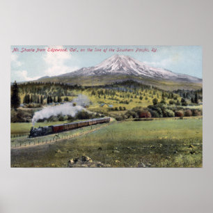 Póster Mt. Shasta y carril pacífico meridional