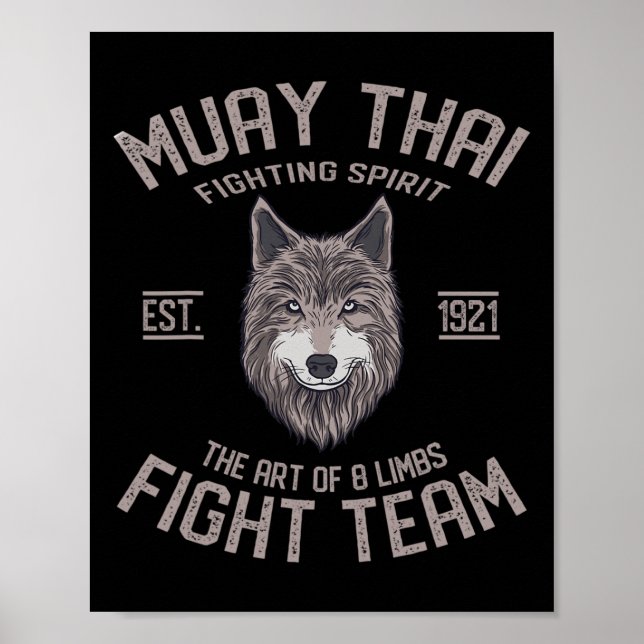 Póster Muay Thai Lobo Boxeo Tailandés Kickboxing  (Frente)