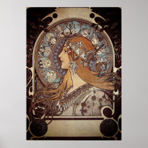 Póster Mucha Art Nouveau mujer vintage post francés zodia