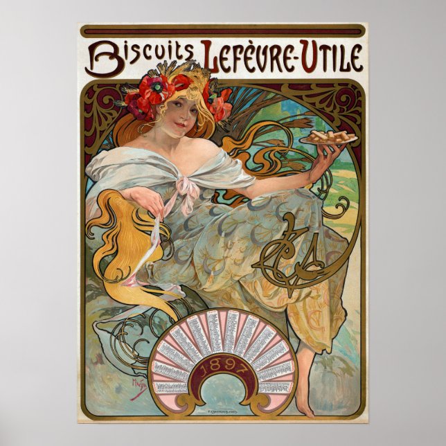 Póster Mucha - Lefevre Biscuits 1896 (Frente)
