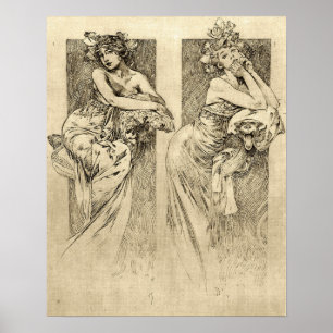 Póster Mucha - Mujeres Ilustraciones 1901