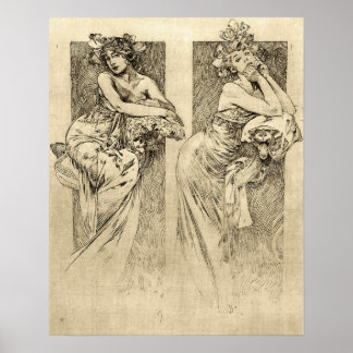Póster Mucha - Mujeres Ilustraciones 1901