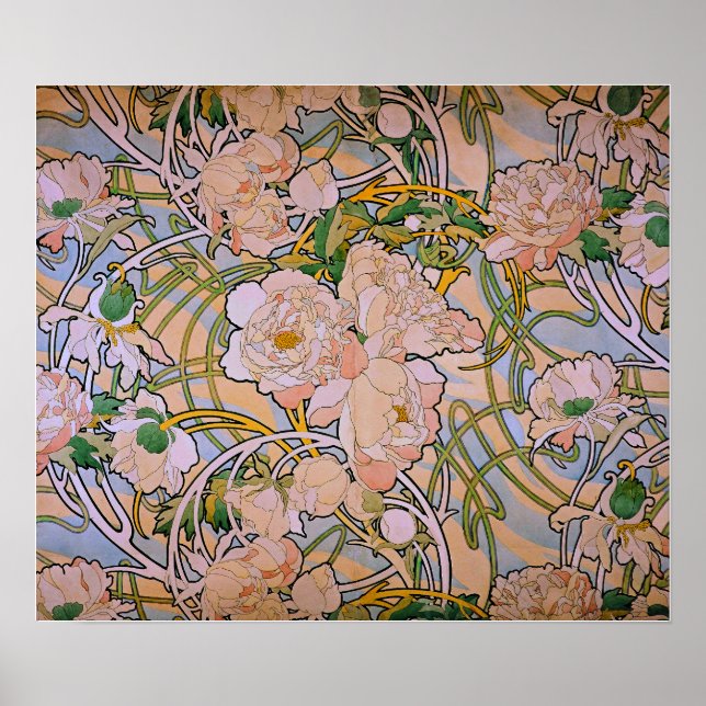 Póster Mucha - Peonies (Frente)