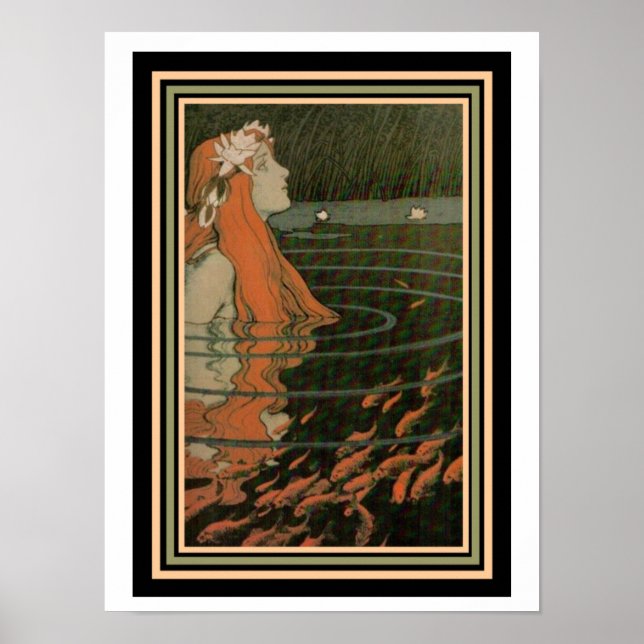 Póster Mucha "Sirenita con pescado de oro" Poster Art Nou (Frente)