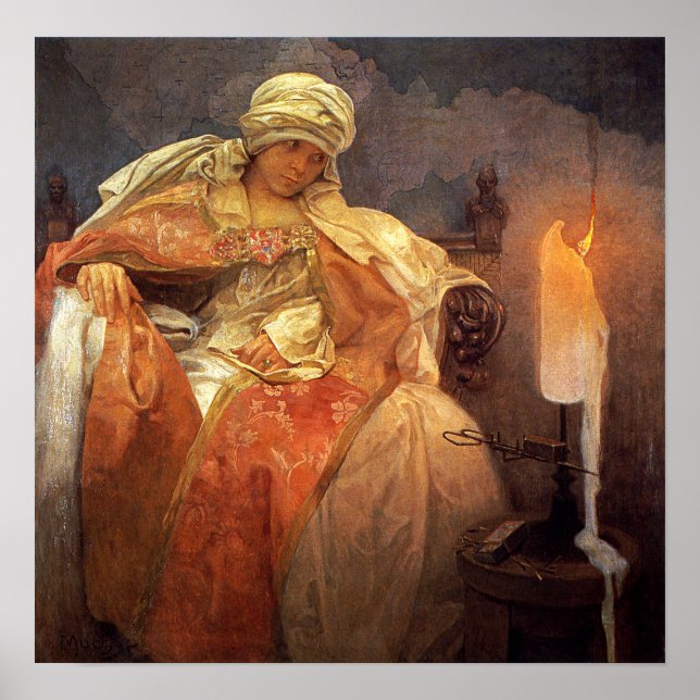 Póster Mucha - Woman With A Burning Candle (Frente)