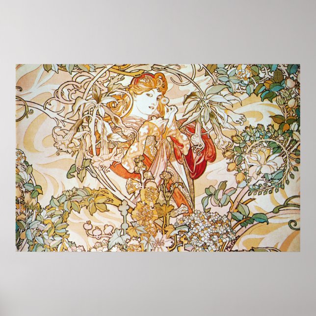 Póster Mucha Woman With a Daisy Art Nouveau Poster Print (Frente)