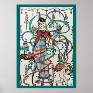 Póster MUCHACHA CON LAZO COLORIDO GIRa Y CUPIDO