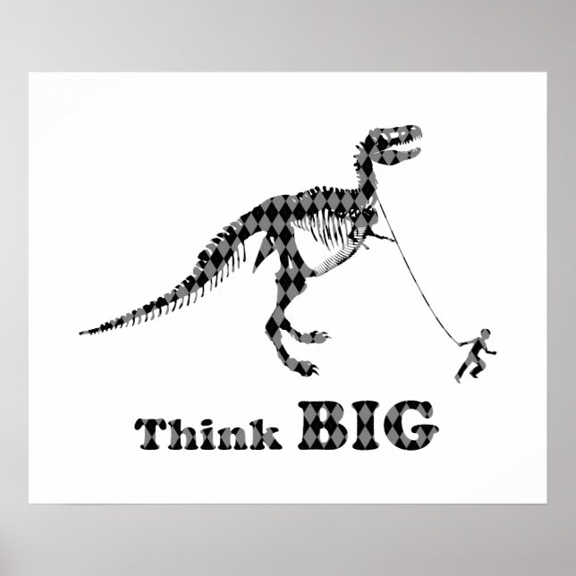 Póster Muchacho caminando Un Tirano Rex ~ Piensa Grande (Frente)