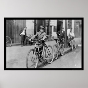 Póster Muchacho de mensajero y bicicleta 1911