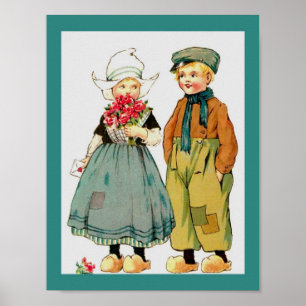 Póster Muchacho y chica holandeses lindos del vintage con