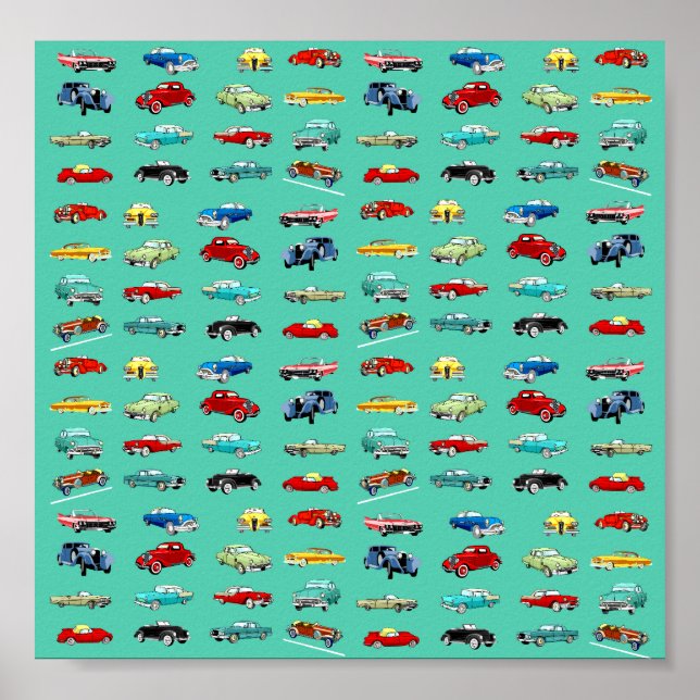 Póster Muchos autos retro (Frente)