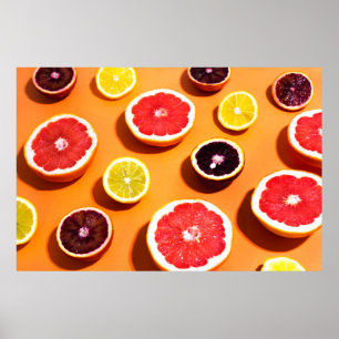 Póster Muchos cítricos variados patrón de frutos a la luz