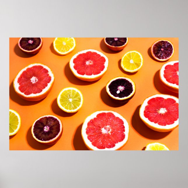 Póster Muchos cítricos variados patrón de frutos a la luz (Frente)