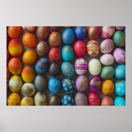 Póster Muchos huevos de Pascua decorados con colores