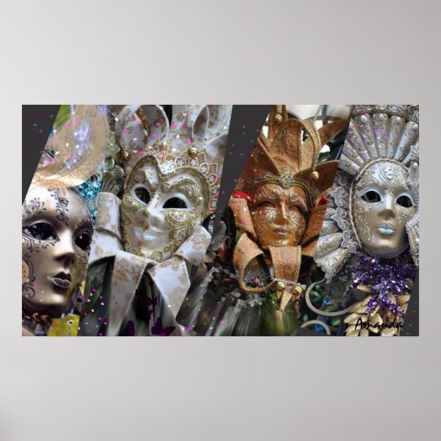 Póster Muchos rostros del Mardi Gras (Frente)