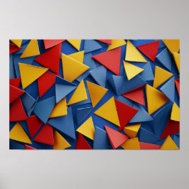 Póster Muchos triángulos en rojo, amarillo y azul