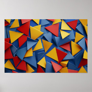 Póster Muchos triángulos en rojo, amarillo y azul