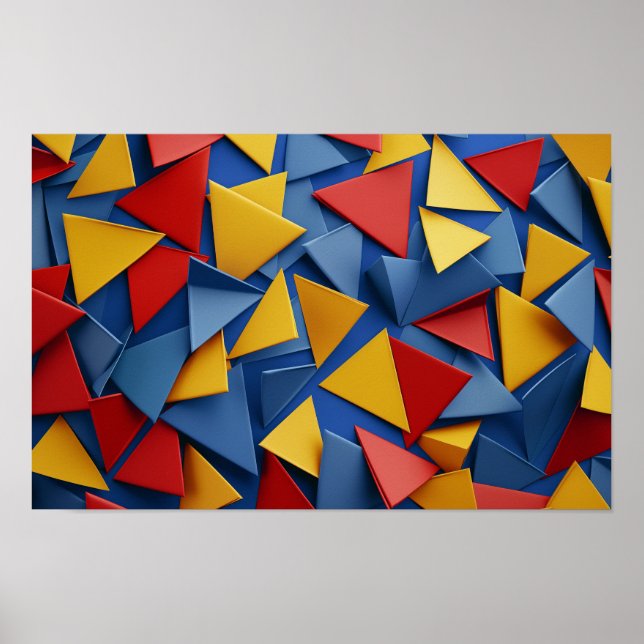 Póster Muchos triángulos en rojo, amarillo y azul (Frente)