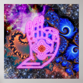 Póster Mudra con fractales y galaxias