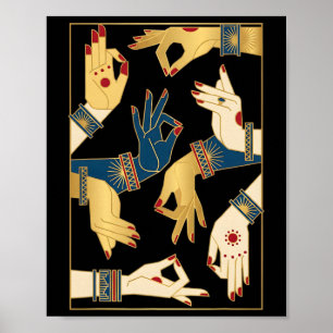 Póster Mudras de danza clínica india Bharatanatyam espiri