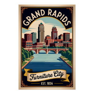 Póster Muebles Ciudad Grand Rapids Michigan Vintage Retro