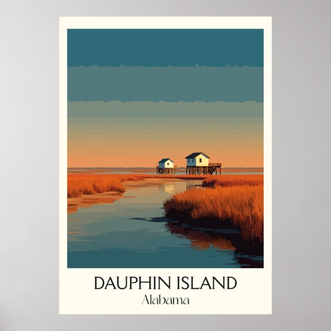 Póster Muelle costero de la isla Dauphin Alabama (Frente)