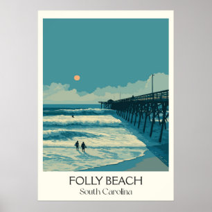 Póster Muelle de Folly Beach Carolina del Sur
