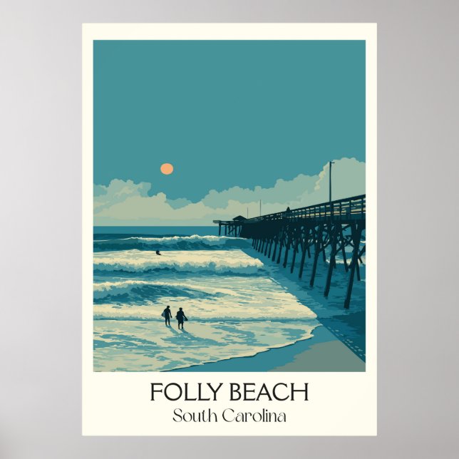Póster Muelle de Folly Beach Carolina del Sur (Frente)