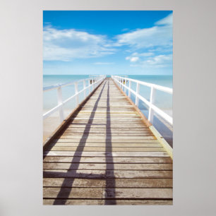 Póster Muelle de madera al océano azul