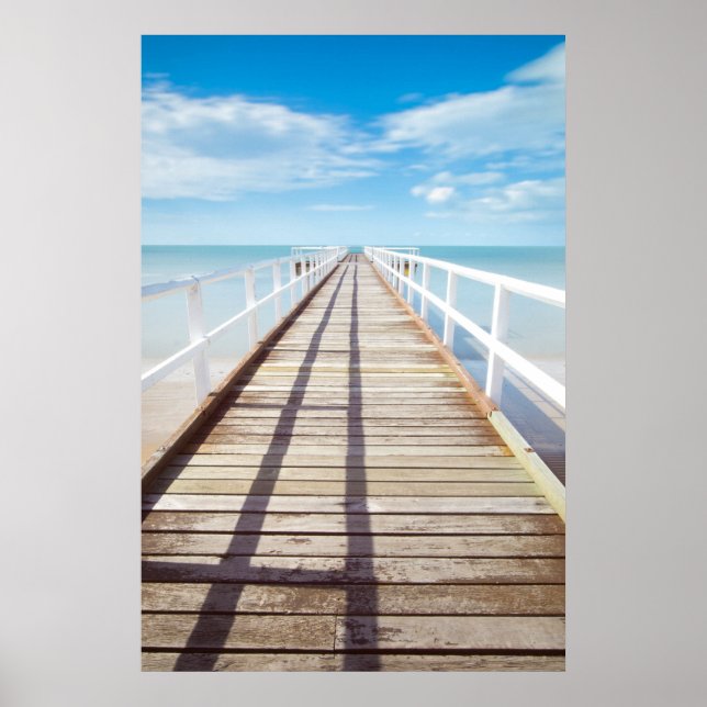 Póster Muelle de madera al océano azul (Frente)