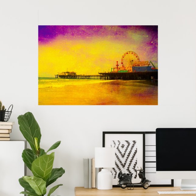 Póster Muelle de Santa Mónica amarillo y morado (Oficina en casa)