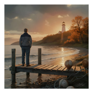 Póster Muelle del Faro de Otoño Serenidad Costera