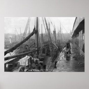 Póster Muelles de los pescados, Grimsby, comienzo del